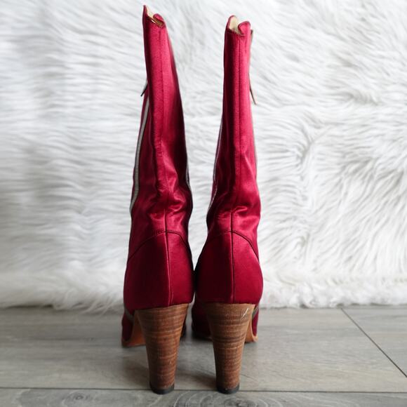 Vintage Casadei Red Satin Country Rodeo Western Cowboy Boots - Picture 7 of 16